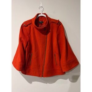 Tribal Women's Orange Wool Blend Asymmetrical Moto Jacket 3/4 Sleeves Size 12